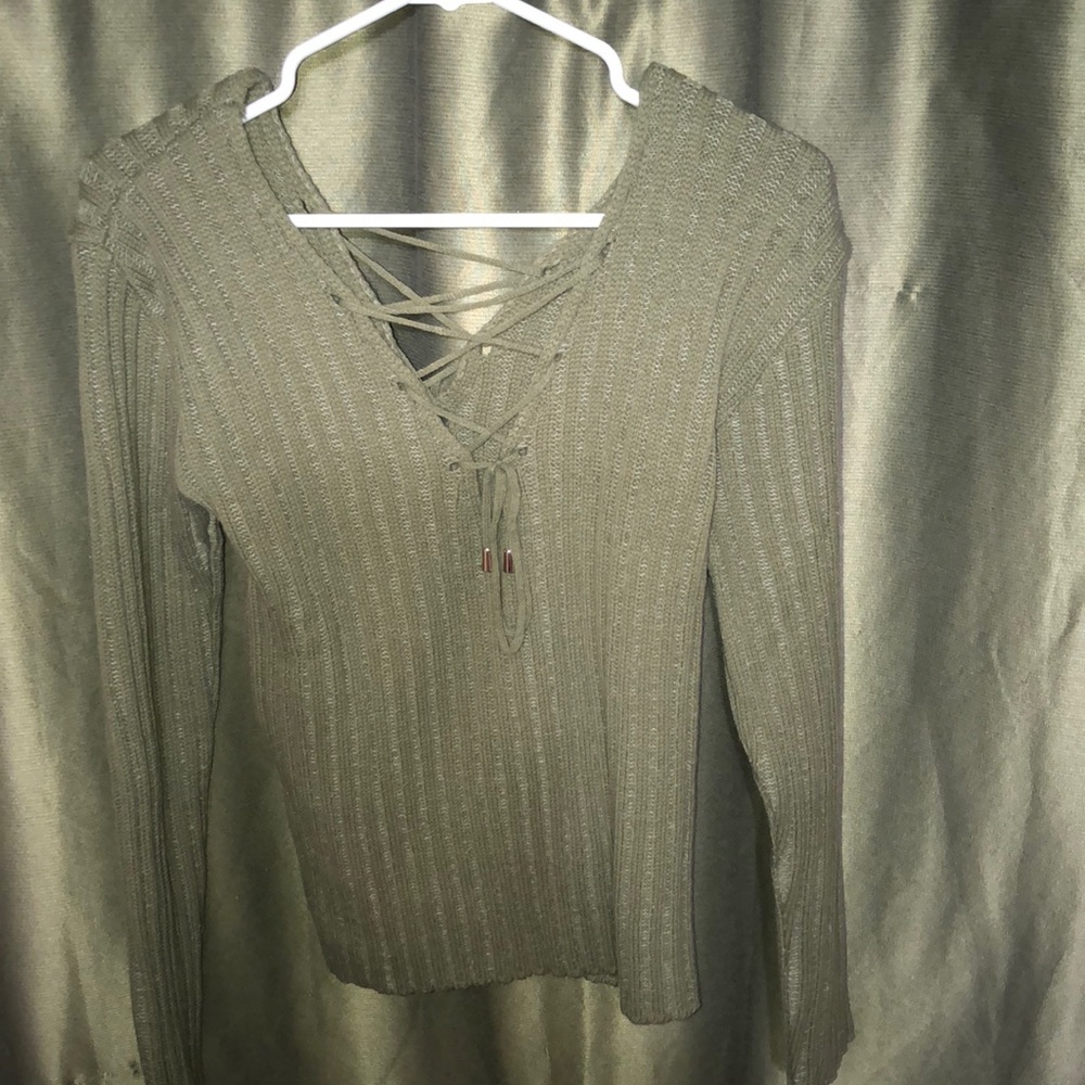 boohoo Lace up Rib Knit sweater NWT